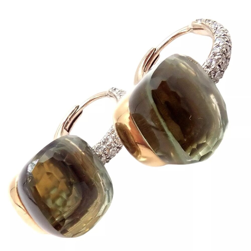 Authentic! Pomellato Nudo 18k Rose + White Gold Diamond Prasiolite Earrings - Picture 8 of 10